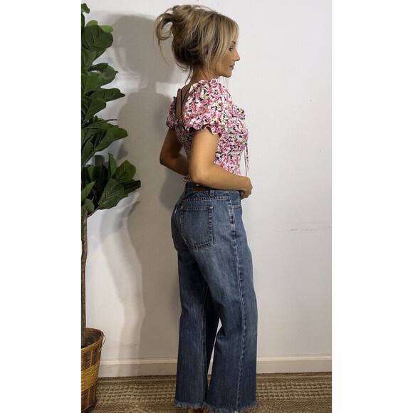 Zara Crop‎ Top Small Pink Floral Babydoll Puff Short Sleeve Ruffle Trim Bustier - Picture 1 of 16